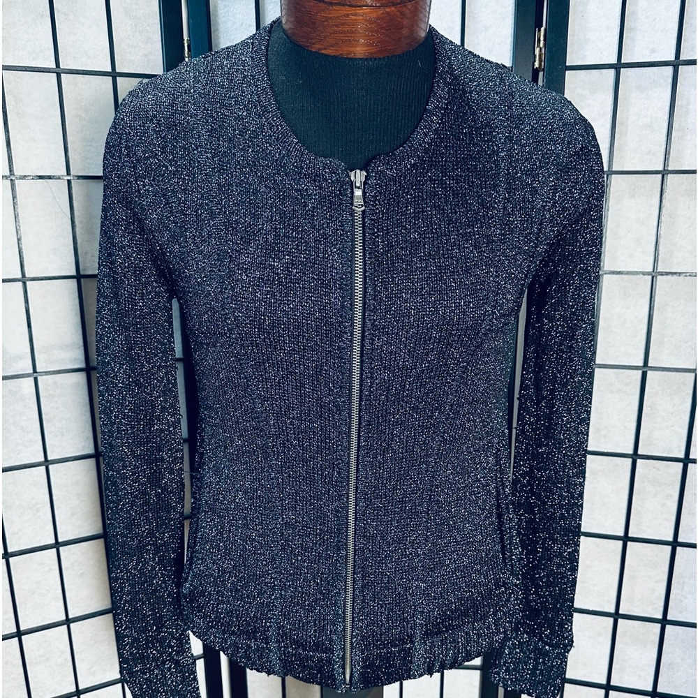 7 for all mankind Sparkly Glitter Full Zipper Stretch Sweater